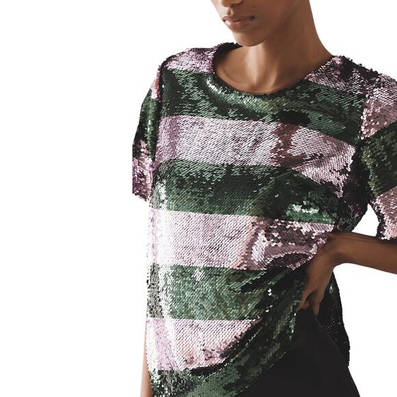 ANTHROPOLOGIE Maeve Short-Sleeve Sequin Striped Top S - Picture 3 of 10